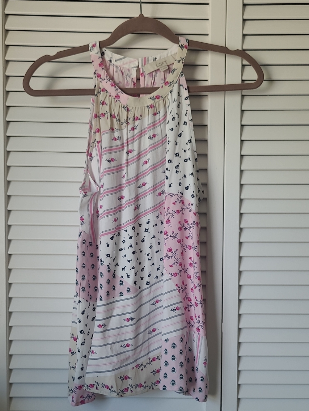 LOFT Pink and Cream Patchwork Floral Halter Camisole